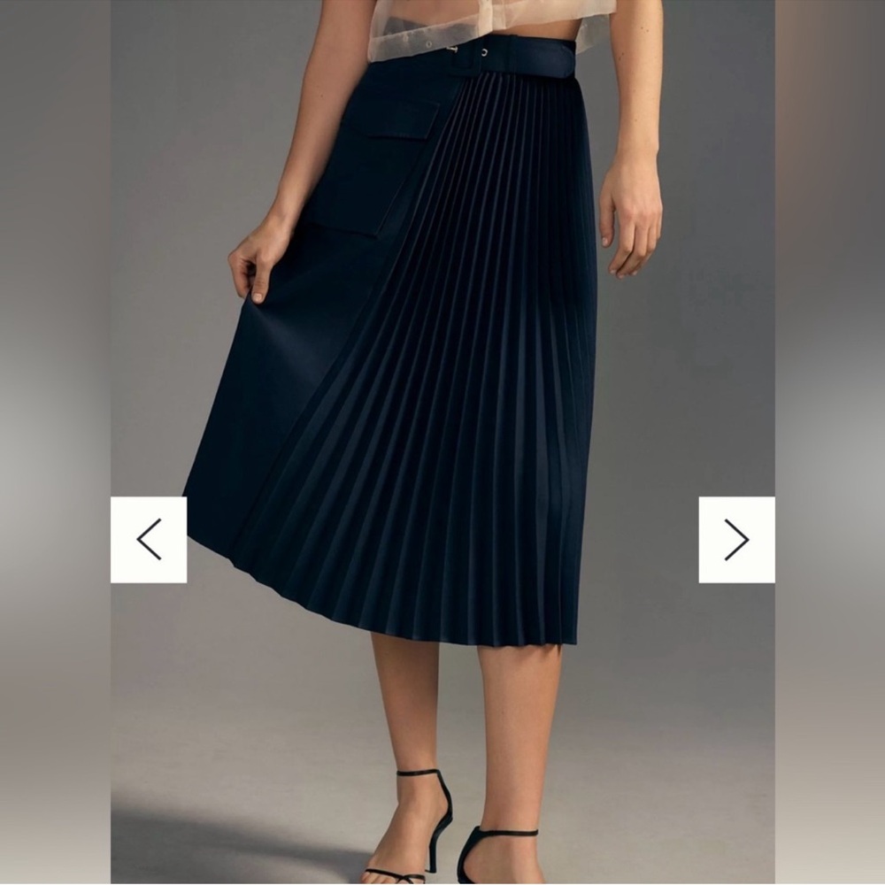 Anthropology Navy Pleated Midi Skirt